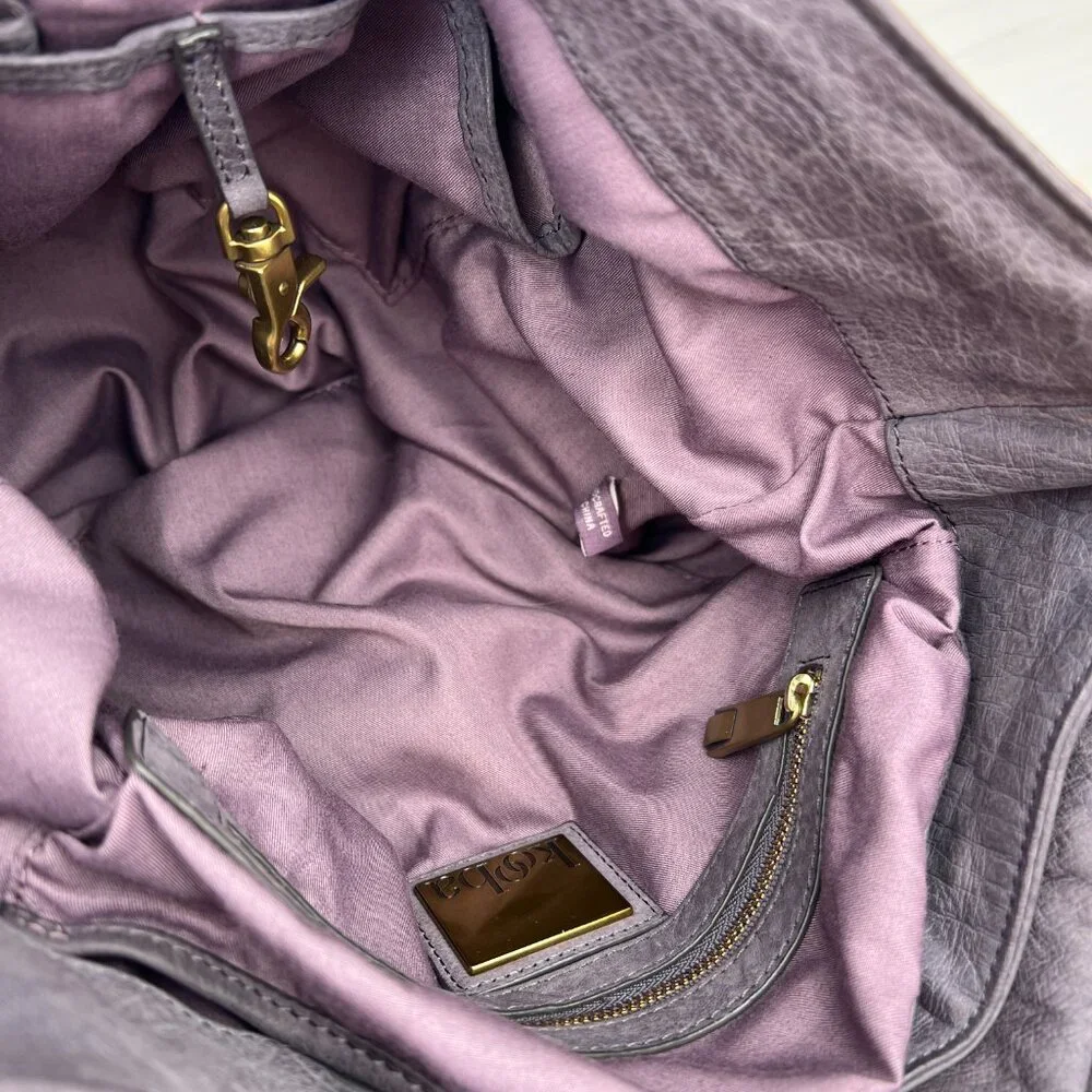 Kooba MEG Genuine Washed Leather Shoulder Bag Hinge Cutout Strap in Lavender